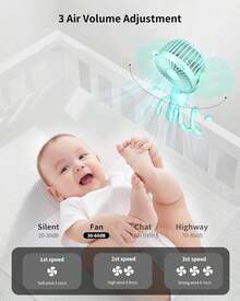 Ventilador para cochecito de bebé GOTOTO, ventilador portátil recargable con batería de 2000 mAh, 3 velocidades de viento, rotación de 360 grados, nivel de ruido ultra bajo, mini ventilador para tu bebé - Azul - View 5