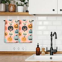 2/4 bucăți prosoape de vase imprimate cu fețe de dovleac de Halloween, lavete de vase moderne din microfibră super absorbante pentru gătit și copt, cârpe de curățat, prosoape de mână, moi și foarte absorbante, cadou excelent pentru vecini, mame, prieteni, zile de naștere, Halloween, casă nouă, decor bucătărie, articole esențiale pentru uz casnic