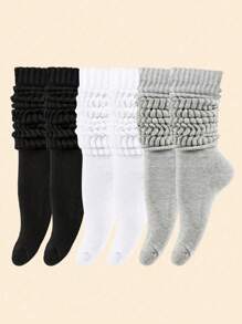 1/3 Pairs Women's Fall Autumn Winter Warm Slouch Knit Socks Simple Solid Color Slouchy Socks Women Scrunch Socks Men's And Women's Crew Socks Bubble Pile Socks Black, White & Gray Compression Socks Comfortable, Breathable, Fashionable Perfect Gifts For Hiking, Back To School, Halloween & Christmas Xmas