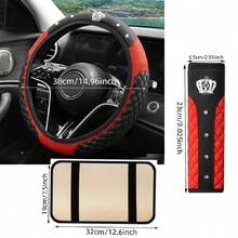 4 Stücke Krone Künstlicher Diamant Glitzer Mode PU Leder Rutschfeste Ohne Innenring Lenkradabdeckung Set Passend für 37-38CM Lenkrad Auto Zubehör