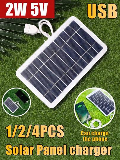 1/2/4 st 2W 5V solpanel, utomhusvandring camping bärbar batteriladdare med USB-port, flexibel solladdare