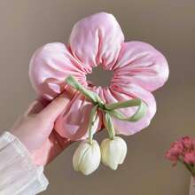 Girls' Dopamine Color Satin 3D Elegant Sponge Flower Hair Ties,Oversized Curly Hair Ties,Chic Bun Holder,Daily Hair Accessories Scrunchies
