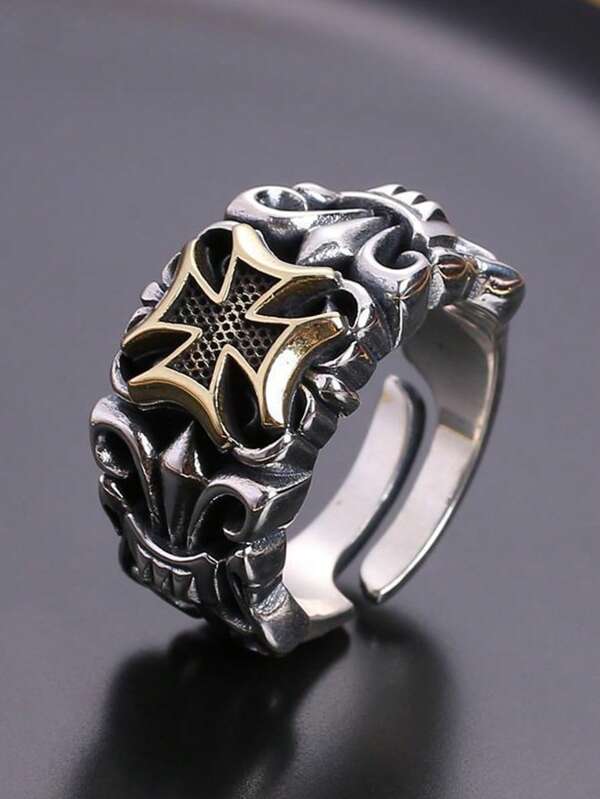 1 Stück modischer Punk-Stil Vintage Kreuz Muster verstellbarer Ring, geeignet für den täglichen Gebrauch von Männern, wichtige formelle Anlässe, ein besonderes Geschenk für den Freund