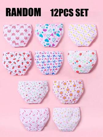 12 件套韩国少女可爱花卉和胡萝卜印花舒适幼儿三角裤和短裤