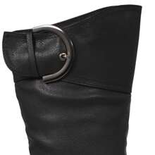 CORE COLLECTION Womens Ladies Mid Heel Winter Riding Boots With Twin Buckle And Zip Closure Calf Length Mid Heel Riding Boots - Black Leather Pu - View 5