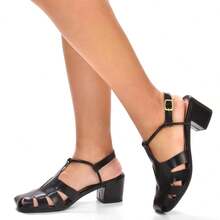 Low Block Heel Sandal, Closed Sandal With Buckle, Comfortable Fashion Ref. 31/10 - 黑色 - 查看 1