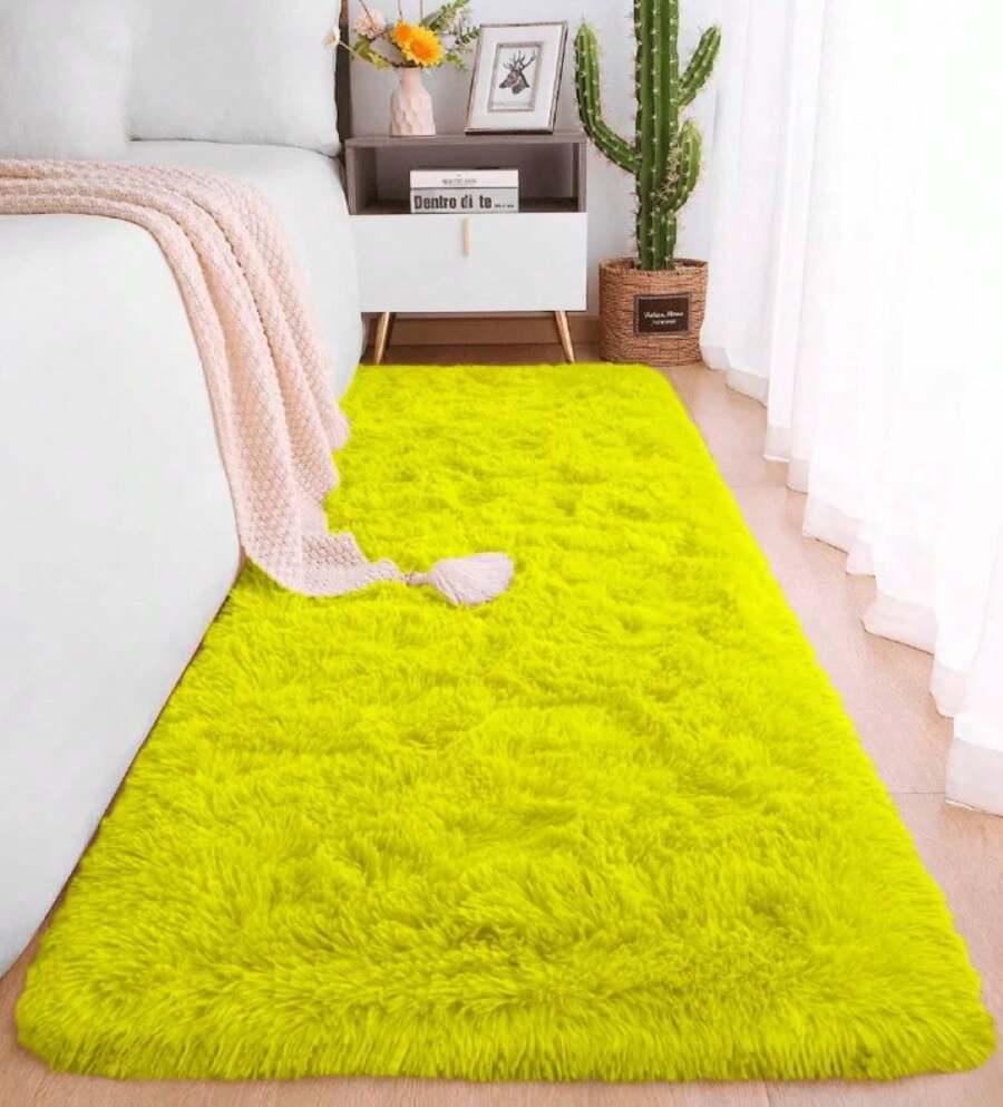 Soft Shaggy Bedside Runner Rug 1.30 X 0.50 M - Yellow - View 1