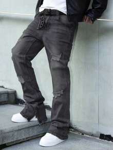 男士时尚先锋街头服饰 - 休闲弹力舒适紧身牛仔裤 - 深灰色 - 查看 4
