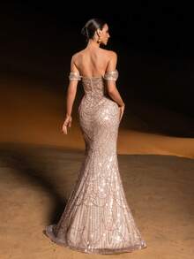 Faeriesty Vestido de noche elegante y glamoroso con un hombro, lentejuelas y abertura alta con bajo de sirena - Perfecto para galas, bodas, alfombra roja, banquetes formales y eventos de etiqueta negra para mujeres