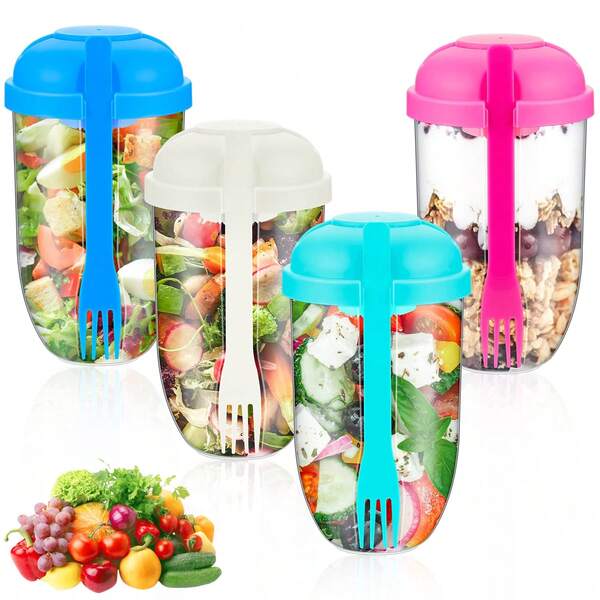 Taza para ensalada, herramienta para hacer ensalada, botella para ensalada con tenedor, envase para condimentos de ensalada, taza para ensalada de picnic y brunch, suministros de cocina, utensilios de cocina, 1000ml/33.8oz, botella portátil, apta para ir al trabajo o actividades al aire libre