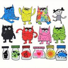 hoojojo 20 pièces Set de feutrine colorée de monstres, tableau de feutre pour raconter des histoires, accessoires de livre d'histoire, jouets éducatifs Montessori, outils d'apprentissage émotionnel, activités en classe, accessoires de jeu interactif, fournitures pour la rentrée, cadeau d'Halloween - Multicolore - Voir 2