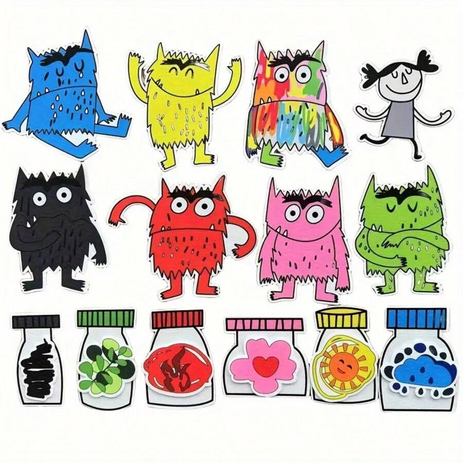 hoojojo 20 pièces Set de feutrine colorée de monstres, tableau de feutre pour raconter des histoires, accessoires de livre d'histoire, jouets éducatifs Montessori, outils d'apprentissage émotionnel, activités en classe, accessoires de jeu interactif, fournitures pour la rentrée, cadeau d'Halloween
