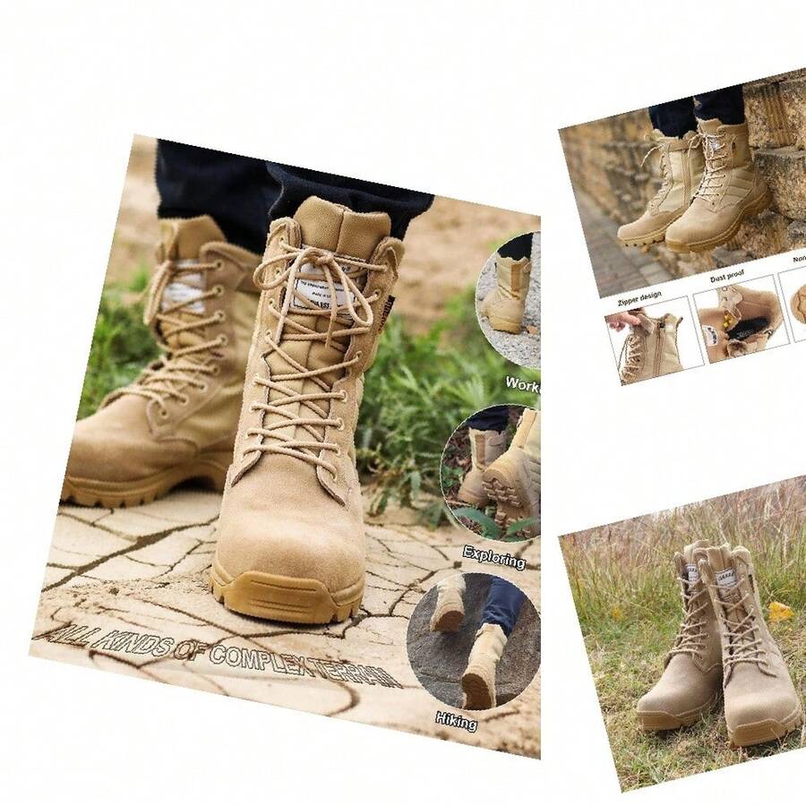 Men's Tactical Work Hiking Boots With Side Zipper, Puncture Resistant, 8 Inch Lightweight, Rubber Sole - Multicolor - View 1