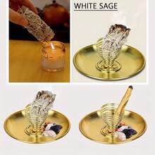 7 In 1 Incense Burner, Sage Holder,Palo Santo Sticks Holder, Incense Holder For Coil Incense,Incense Cones, 5.5 Inches Ash Catcher For Yoga Room (Golden)