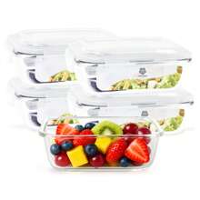 Set Of 5 640ml Glass Airtight Jars With 4 Locks Fitness Lunch Box - Multicolor - View 1