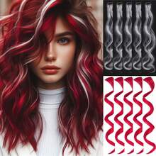 5/10 piezas Extensiones de pelo blancas con clips, 20 pulgadas de largo, rizado y ondulado, extensiones sintéticas con clips para Halloween, cosplay, fiesta de disfraces, Navidad, Año Nuevo, regalo para mujeres y niñas (blanco y negro) - Blanco - Ver 16