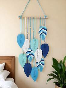1 pieza Tapiz tejido a mano con hojas, decoración bohemia de pared con flecos, para habitación de niños, decoración de pared del dormitorio