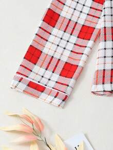 Conjunto de pijama de pantalón y blusa de manga larga con estampado de cuadros y efecto arrugado para mujer, ropa de otoño