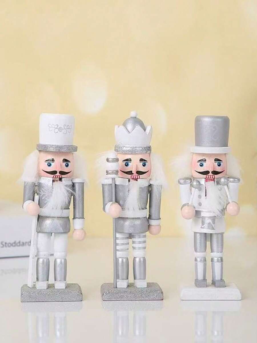 3pcs Golden Nutcracker Decoration, Nutcracker Creative Puppet Man Decoration, Christmas Day Decoration Home Decoration, Nutcracker Solid Wood Decoration, Home Festival Decoration Supplies Christmas Decorations Room Decor Winter