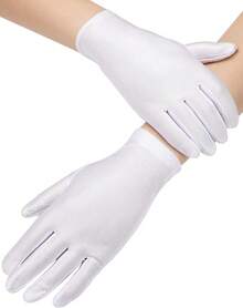SATINIOR 6 Pairs Black White Kid Costume Glove Short Cosplay Glove Girl Boy Dress Up Halloween Party Opera Accessories - 白色 - 查看 5