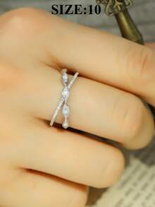 1pc S925 Sterling Silver White Zirconia Ring, Elegant & Minimalist Design, Suitable For Girls Daily Wear, Holiday & Party Gift