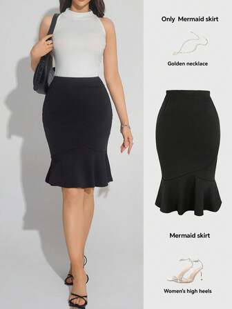 2025 Women's Elegant Solid Color High Waist Fitted Bodycon Skirt, Fashionable Pencil Skirt For Commuting And Everyday Wear, Autumn/All Season