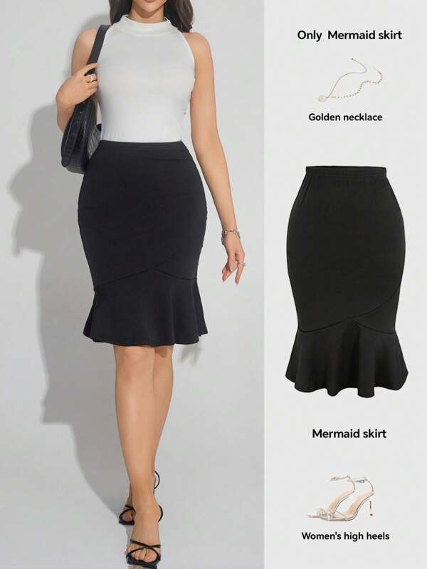 2025 Women's Elegant Solid Color High Waist Fitted Bodycon Skirt, Fashionable Pencil Skirt For Commuting And Everyday Wear, Autumn/All Season
