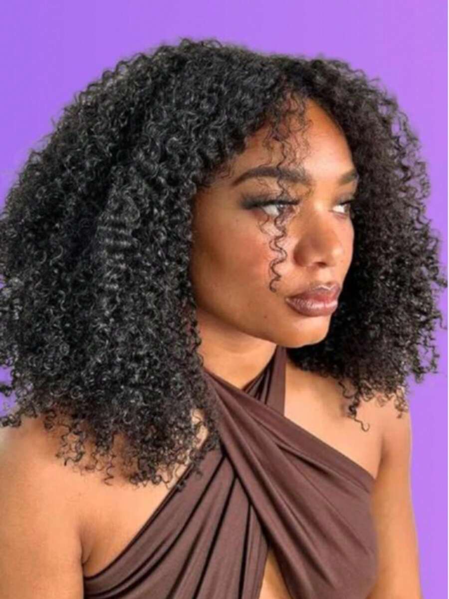 Uveous Short Curly Half Wig Human Hair Jerry Curly 3 In 1 Wigs Beginner Friendly Flip Over Drawstring Glueless Wig Ready To Go Seamless Clip In Wigs Natural Black Color 14 Inch Body Wave Headband Wig - 黑色 - 查看 1