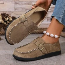 Nuevos mocasines planos de mujer con hebilla de cobre estilo Ins, disponibles en 4 colores, versátiles para uso casual, ir al trabajo, exteriores, antideslizantes y cómodos