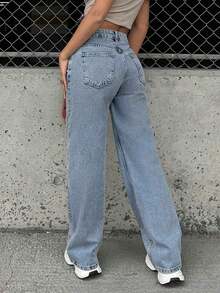 Teen Girl Casual Versatile Solid Color Jeans - Light Wash - View 2