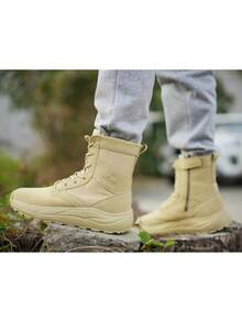 Unisex Adult Leather Tactical Boots With Rubber Sole, Side Zipper, Lightweight For Outdoor Hiking - Multicolor - View 7