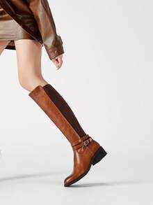 Fashionable Black All-Match Knight Style Flat Knee High Boots With Side Zipper For Women Autumn And Winter - Camel - View 4
