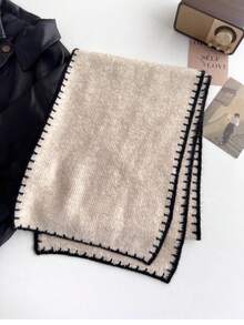 Beige Knitted Scarf For Women, Soft & Warm Knitted Thick Cashmere Neck Warmer, Fashionable For Students, Autumn/Winter