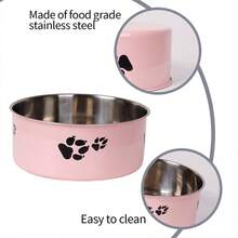 Supet A Cartoon Footprint Pet Bowl, Stainless Steel Non-Slip Bowl For Small And Medium-Sized Dogs, Indoor And Outdoor Use - Black - View 3