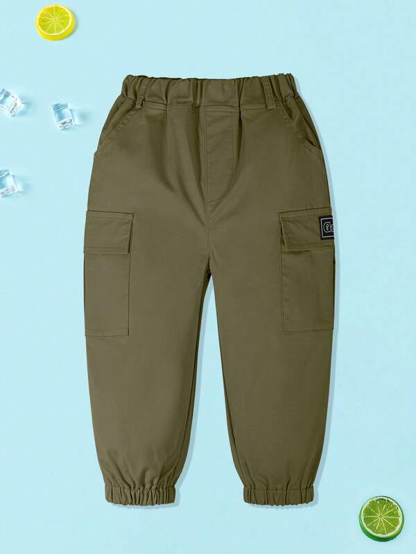Boys' Solid Color Jogger Pants, Young Boy Casual Sports Cargo Pants