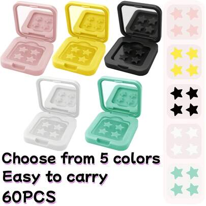 双面折叠镜，纯色（黑/白/黄/粉/绿） - 便携式桌面化妆镜，小巧方便 - 附赠60张装饰贴纸