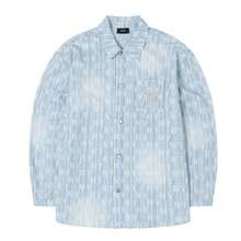 Classic Monogram Sprayed Denim Long Sleeve Shirt, Unisex Casual Commuting & Sports Wear - Light Blue - View 1