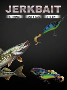 下沉式 Jerkbait 硬饵软尾噪音 VIB 鱼饵，60 毫米/2.36 英寸，11.5 克/4 盎司，淡水游戏鱼饵 - JERK2 - 查看 3