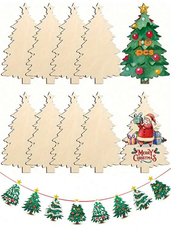 10 piezas de etiquetas de madera para colgar en el árbol de Navidad - Decoraciones navideñas, decoración del hogar DIY con rodajas de madera sin terminar, diseños coloridos, juego de manualidades para pintar, decoración para todo el año