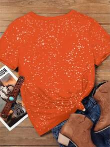 Áo thun in hình ma, bí ngô, dơi Halloween, áo thun cổ tròn tay ngắn thường ngày cho nữ, quần áo mùa thu Nightmare Before Christmas dành cho nữ, áo thun in hình trở lại trường - trái cam - Xem 3