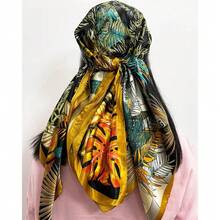 Silk Like Head Scarf For Women - Satin Large Hair Scarves - 35" Square Silk Hair Wrap For Sleeping With Gift Packed - A000-1 葉橙 - 查看 1