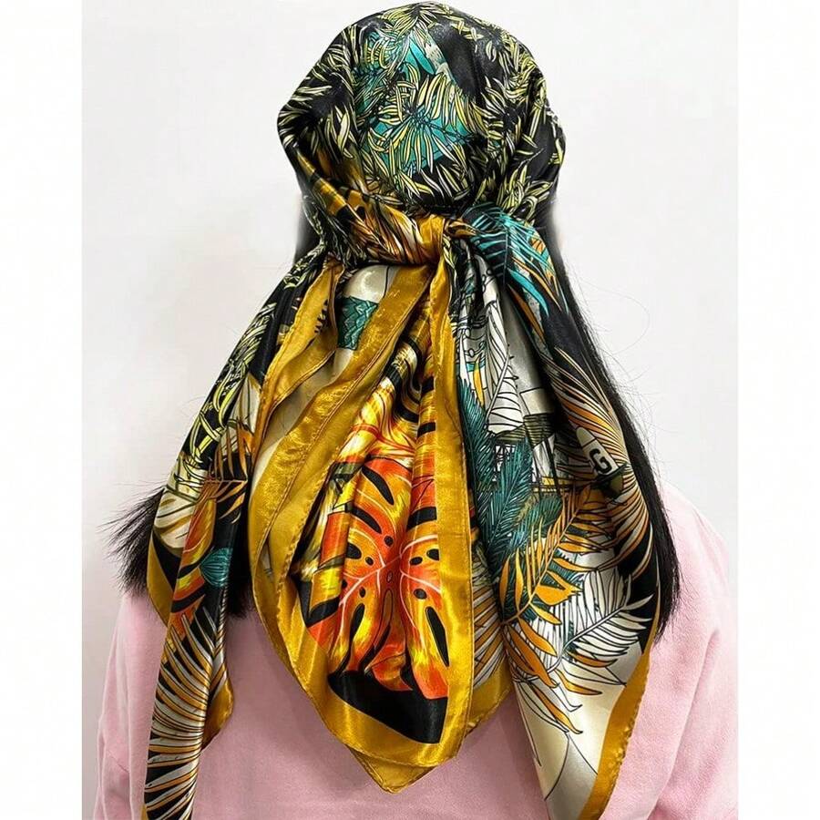 Silk Like Head Scarf For Women - Satin Large Hair Scarves - 35" Square Silk Hair Wrap For Sleeping With Gift Packed - A000-1 葉橙 - 查看 1