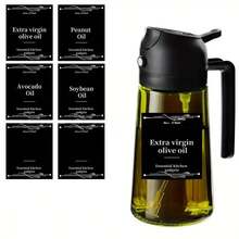 1/2pcs Kitchen Olive Oil Dispenser, 2-In-1 Glass Oil Bottle And Cooking Sprayer, Oil Sprayer For Kitchen Cooking, Air Fryer, Outdoor BBQ, Air Fryer Compatible, Auto Flip Cap, 16oz Olive Green (Light Blocking) With Label Stickers