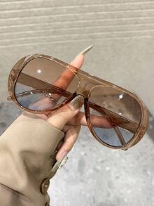 1/4pcs Women Plastic Black Tea Leopard Pilot Frame Ombre Lens All-Season Street Style Stylish Futuristic Hot Girl Style Cool Fashion Eyeglasses,For Women-Outdoor Casual Activities,Appointment Outfits,Bachelorette Party,Beach Accessories - 彩色 - 查看 4