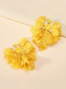 1 Pair Handmade Bohemian Style Yellow Fabric Petal Tassel Earrings, Suitable For Women To Wear To Parties, Galas, Beach Vacations And Other Occasions
