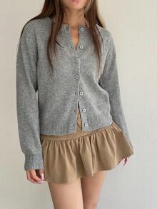 Cárdigan de mujer de un solo pecho, de manga larga, elegante y vintage, suéter sólido de lana tejida para otoño e invierno, básico para volver a la escuela y estilo Y2K