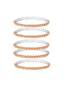 5pcs Sparkling Crystal Elastic Bangle Bracelets, Adjustable Bling Bling Party Style Jewelry Gift For Women - Orange - View 5