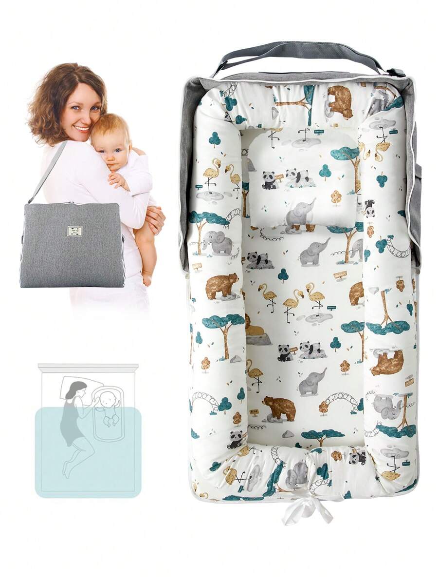 Camita De Algodón Portátil Plegable Con Nido Cuna Para Bebés, Cama Con Almohada Y Bolsa De Almacenamiento, Suave Y Cómoda, Adecuada Para Bebés De 0 a 24 Meses - Blanco - Ver 1