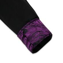 Mens Shirt Long Sleeve Black Satin Plain Purple Paisley Shirts Regular Fit Button Tops Wedding Formal Casual Office Suit Coats - 黑色 - 查看 3