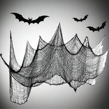 1pc/10pcs Black & White + Spider Web Mesh, Dark Mysterious Style + Sheer Fabric + Asymmetrical Net Structure + Draped Ruffle Effect / Lightweight Translucent Feel + For Creating Spooky Ambiance + Halloween Spider Web Decor, Suitable For Halloween Party, Party Venue Decoration, Porch / Staircase Decoration